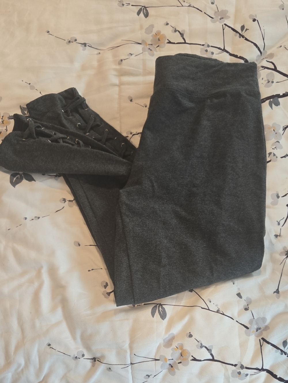 High-Waist Dark Gray Lace-Up Leggings for Women